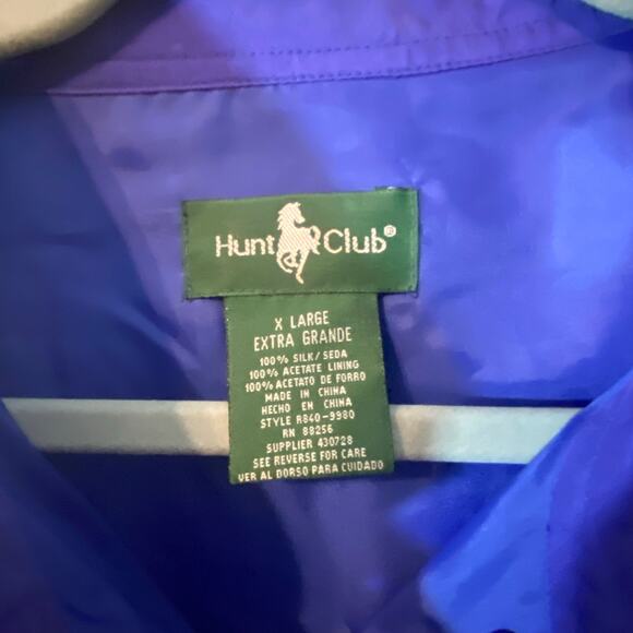 Vintage Hunt Club 100% Silk Jacket XL Cobalt Purple Gold Button 80s Bomber - Picture 2 of 9